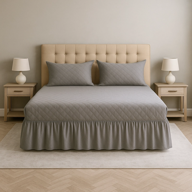 FALDON CAMA GRIS 2.5 PLAZAS DOBLE ACOLCHADO - 1