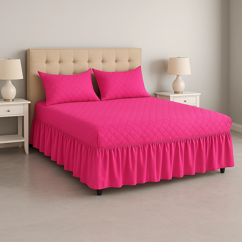 FALDON CAMA FUCSIA 2.5 PLAZAS DOBLE ACOLCHADO - 1