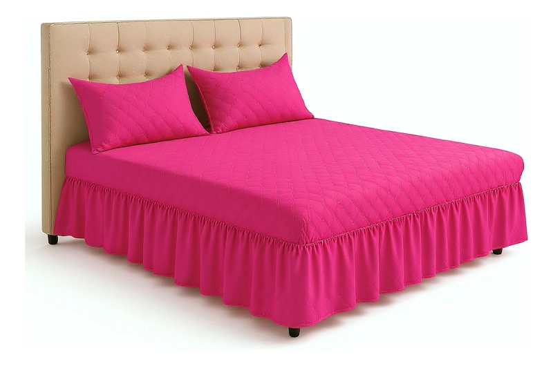 FALDON CAMA FUCSIA 2.5 PLAZAS DOBLE ACOLCHADO - 2