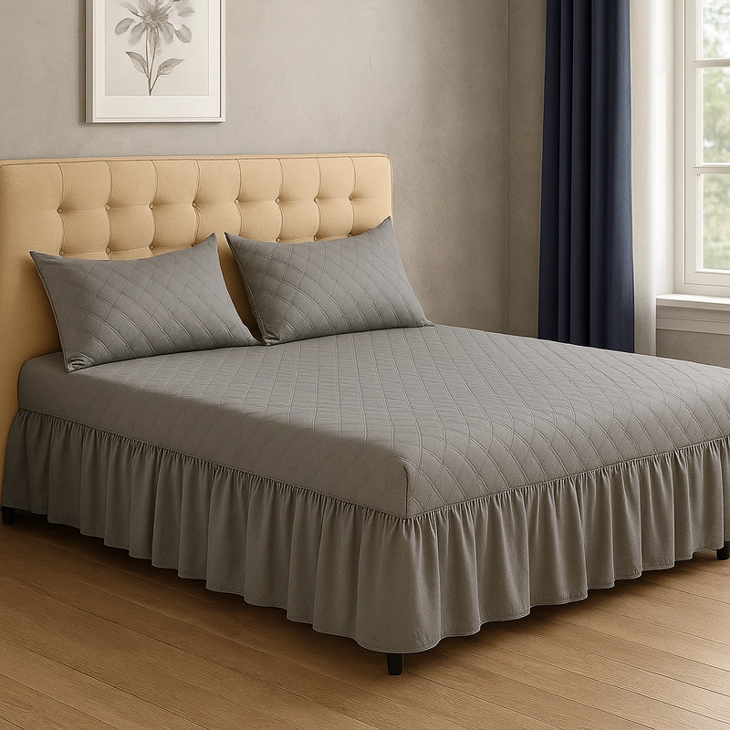 FALDON DE CAMA 1.5 PLAZAS GRIS CON 1 FUNDA INCLUIDA - 1