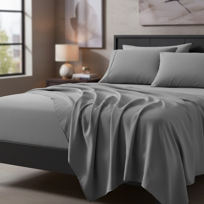 SABANAS 800 HILOS 2 PLAZAS GRIS LISO ELEGANTE - 1