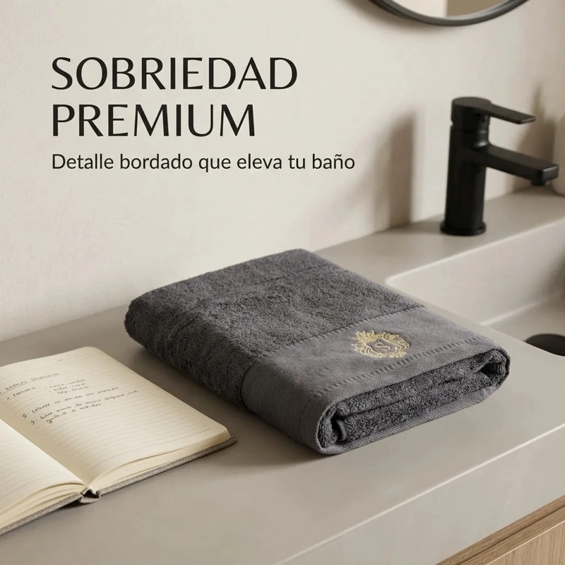 TOALLA ALGODON SIGNATURE GRIS OSCURO | BORDADA | EXCELENTE SECADO - 4