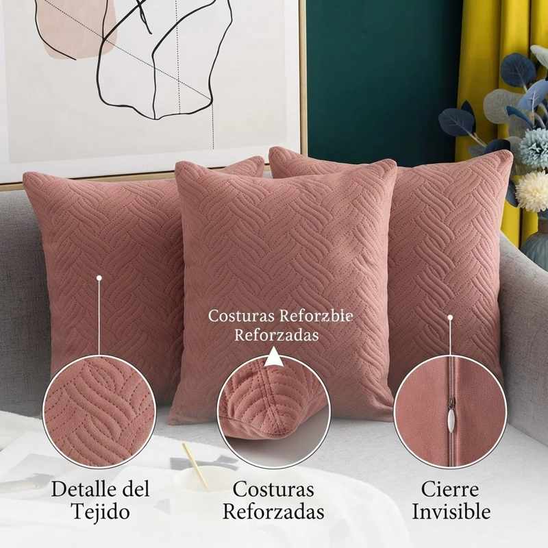 FUNDA DECORATIVA PLUSH ROSA TEXTURIZADA PACK DE 3 MODELO 046 - 2