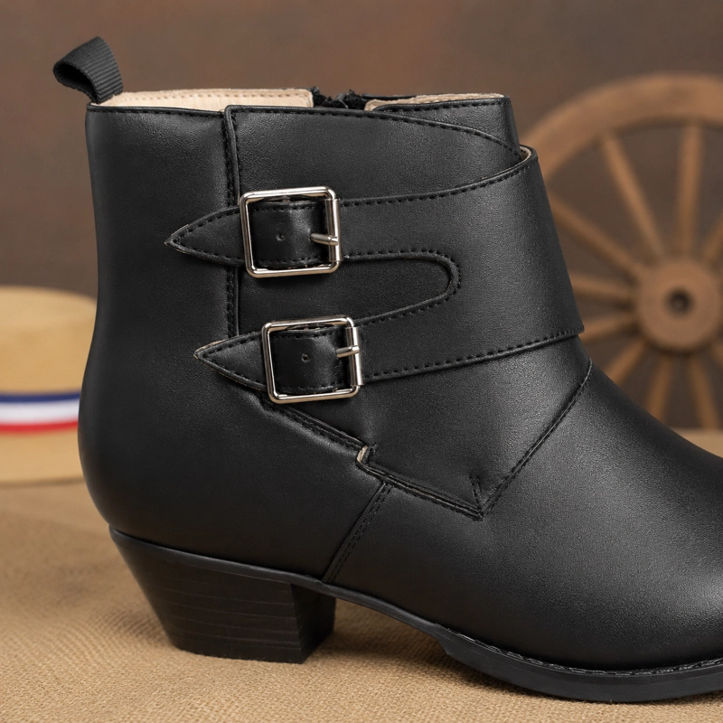 ZAPATO DE HUASO NEGRO JUVENIL DOBLE HEBILLA Y CIERRE MODELO 7604 - 5