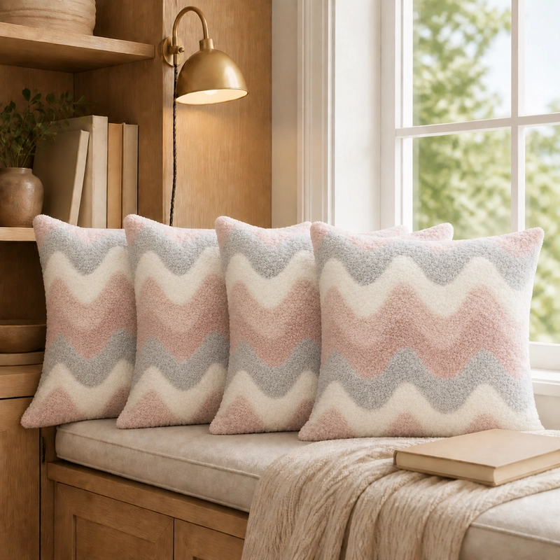 FUNDA DE COJIN TEXTURIZADA ROSA CREMA ZIGZAG 45X45 CM 5 UN - 11