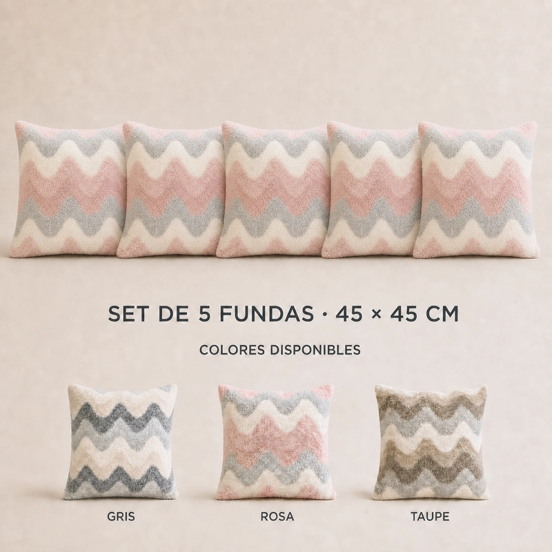 FUNDA DE COJIN TEXTURIZADA ROSA CREMA ZIGZAG 45X45 CM 5 UN - 13
