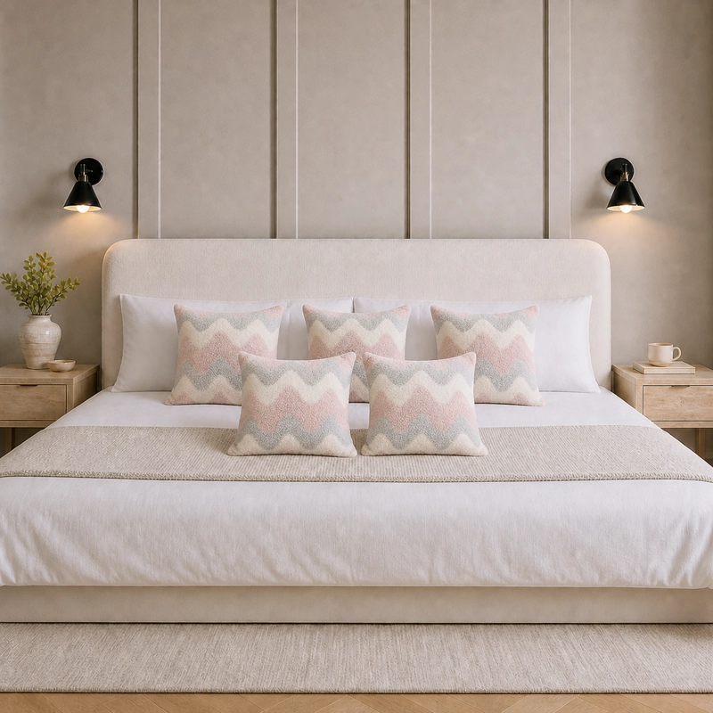 FUNDA DE COJIN TEXTURIZADA ROSA CREMA ZIGZAG 45X45 CM 5 UN ELEGANTE - 11