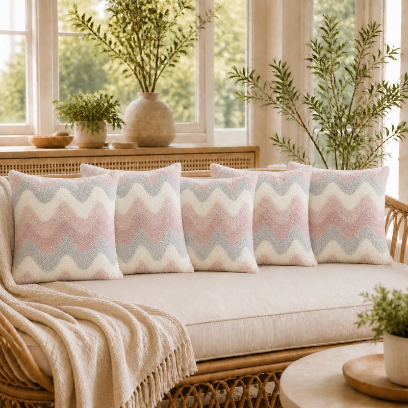 FUNDA DE COJIN TEXTURIZADA ROSA CREMA ZIGZAG 45X45 CM 5 UN ELEGANTE - 4