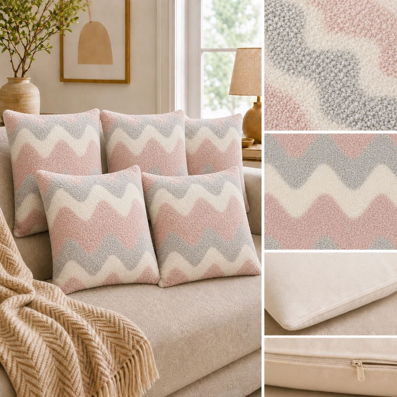 FUNDA DE COJIN TEXTURIZADA ROSA CREMA ZIGZAG 45X45 CM 5 UN SUAVE Y CONFORTABLE - 12