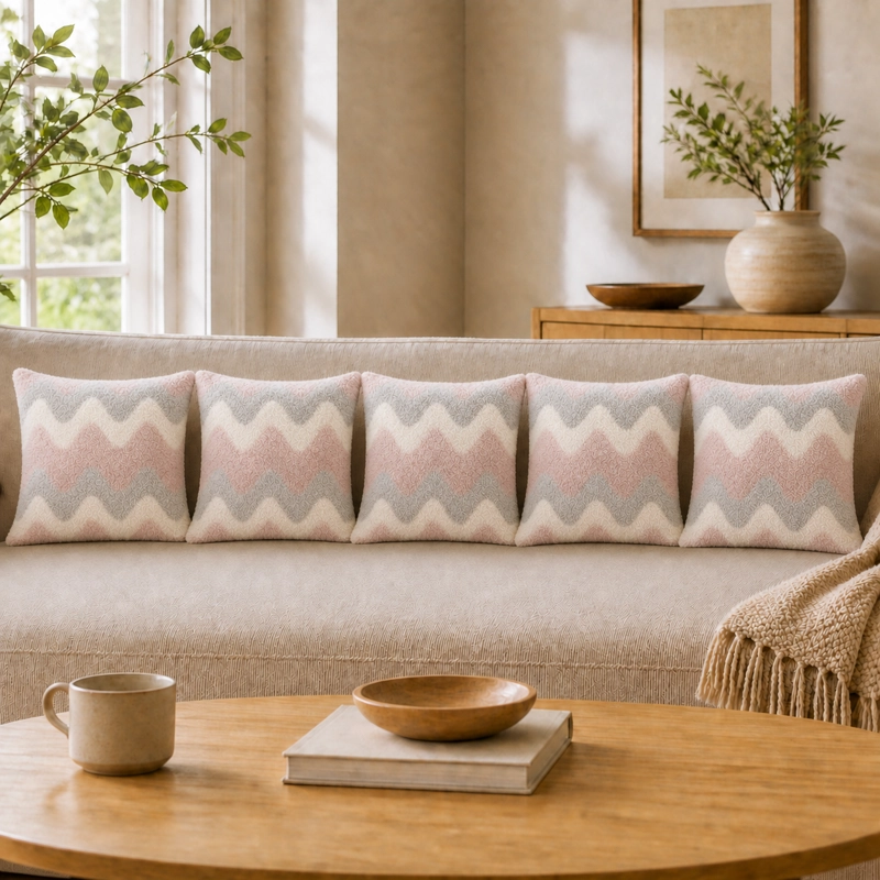 FUNDA DE COJIN TEXTURIZADA ROSA CREMA ZIGZAG 45X45 CM 5 UN SUAVE Y CONFORTABLE - 4