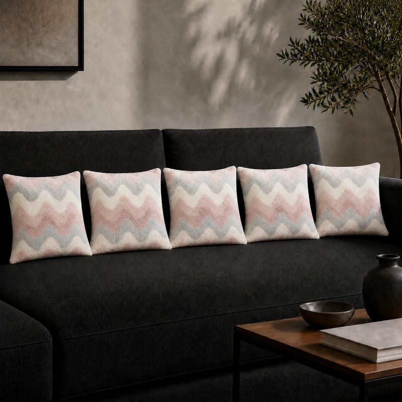 FUNDA DE COJIN TEXTURIZADA ROSA CREMA ZIGZAG 45X45 CM 5 UN SUAVE Y CONFORTABLE - 5