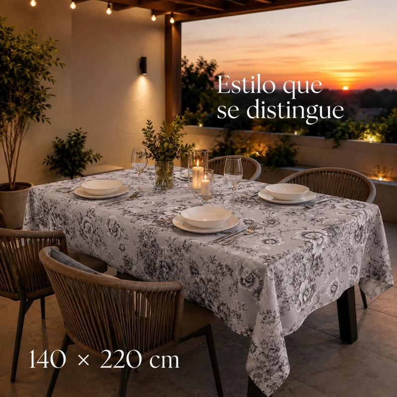 MANTEL GRIS RECTANGULAR DISEÑO FLORAL POLIALGODON 140X220 CM 851 - 3