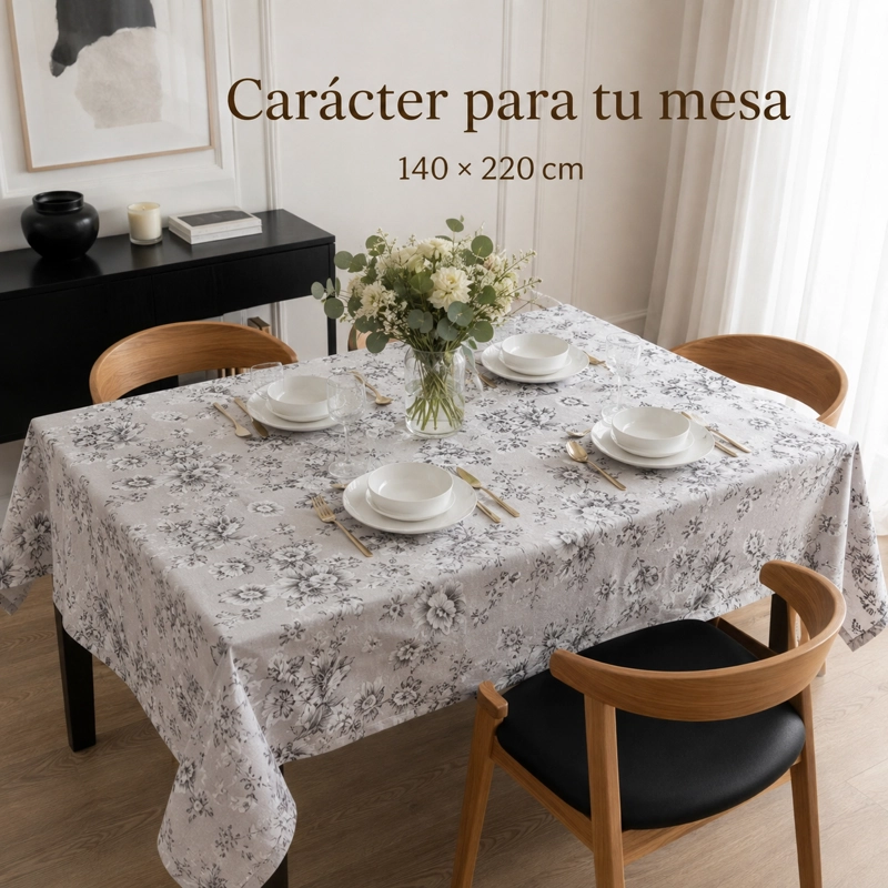 MANTEL PARA COMEDOR RECTANGULAR GRIS FLORAL 140X220 CM 851 - 1