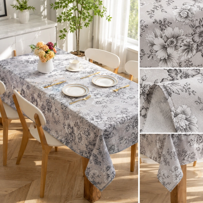 MANTEL RECTANGULAR 140X220 CM GRIS FLORAL POLIALGODON 851 - 1