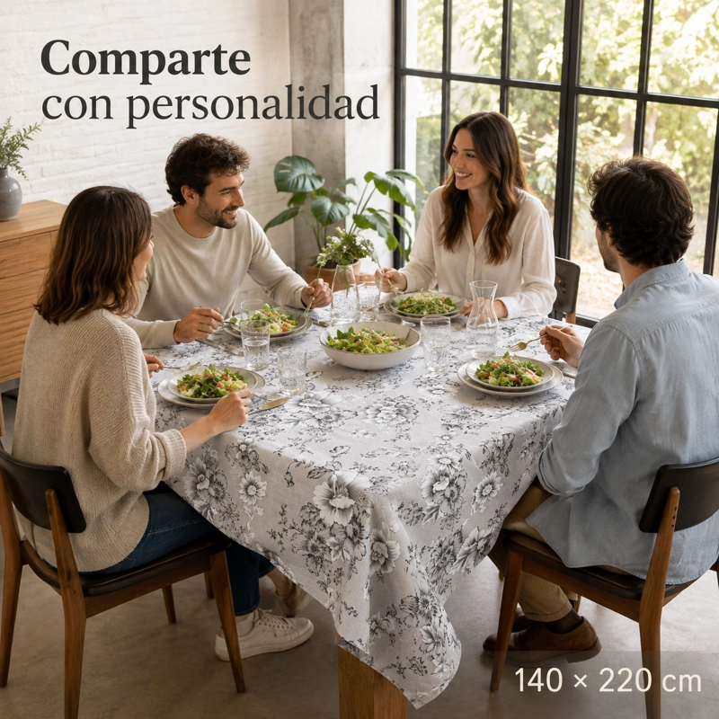 MANTEL RECTANGULAR 140X220 CM GRIS FLORAL POLIALGODON 851 - 4