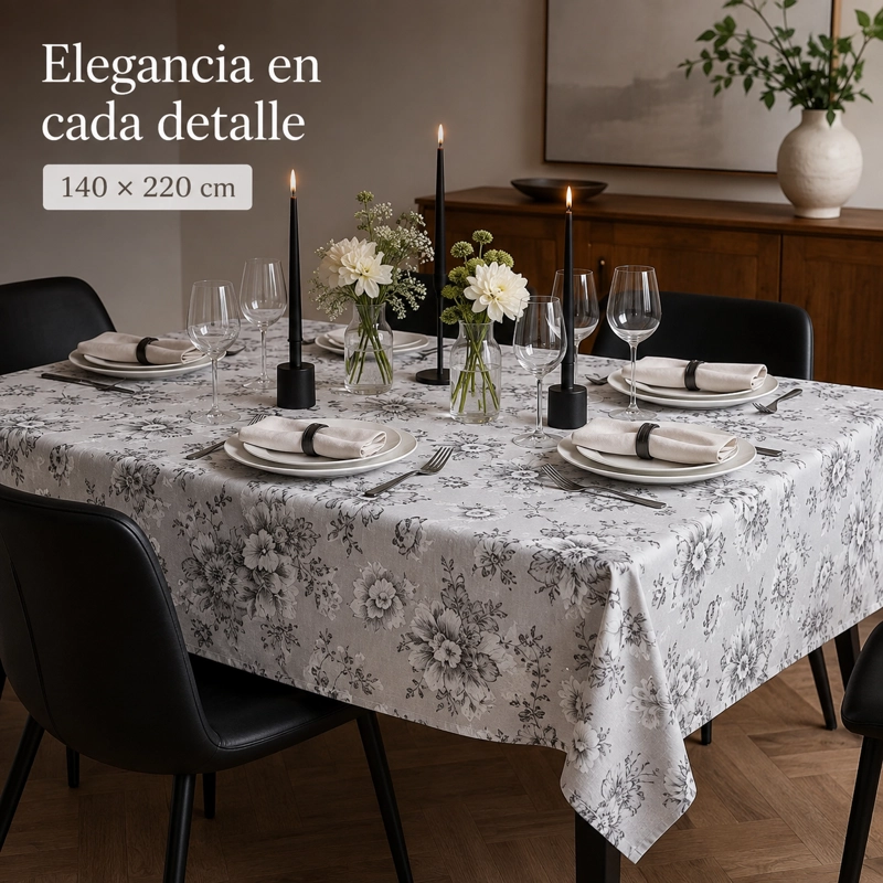 MANTEL RECTANGULAR 140X220 CM GRIS FLORAL POLIALGODON 851 - 6