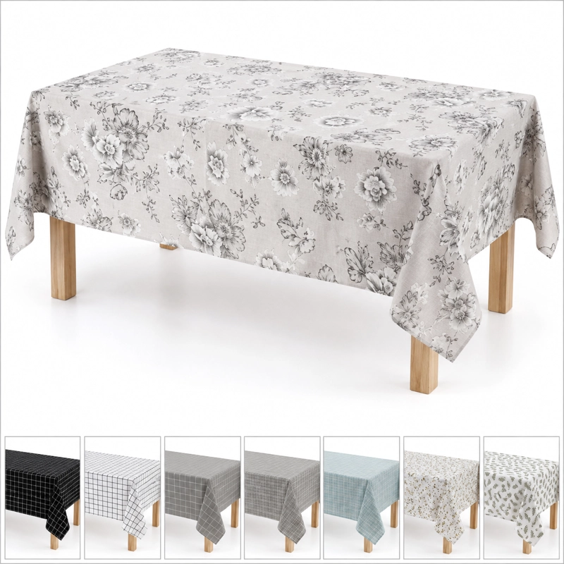 MANTEL RECTANGULAR 140X220 CM GRIS FLORAL POLIALGODON 851 - 8