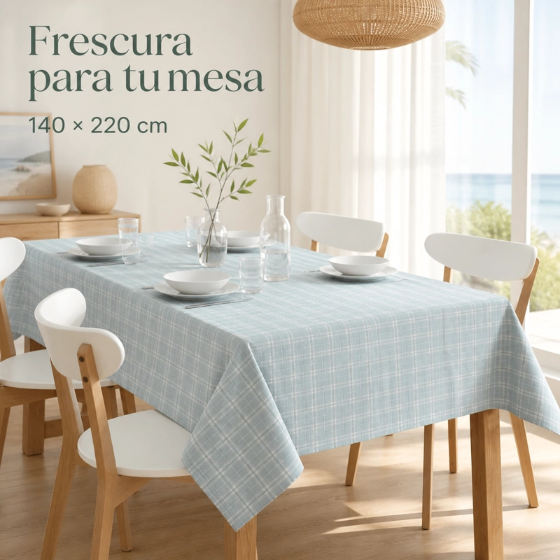 MANTEL DE POLIE STER Y ALGODON RECTANGULAR ARMONIA CELESTE 849 - 2