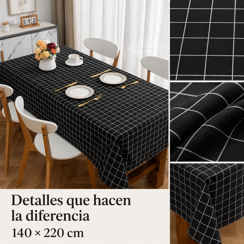 MANTEL NEGRO DE POLIE STER Y ALGODON RECTANGULAR 140X220 CM 845 - 2