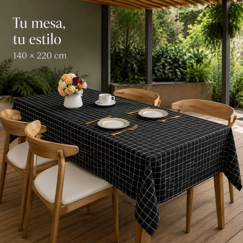 MANTEL NEGRO DE POLIE STER Y ALGODON RECTANGULAR 140X220 CM 845 - 6