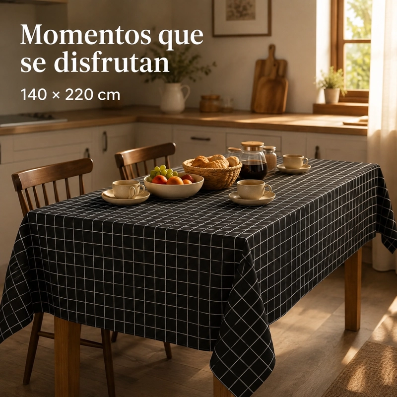 MANTEL POLI-ALGODON NEGRO 140X220 CM RECTANGULAR 1 PIEZA 845 - 1