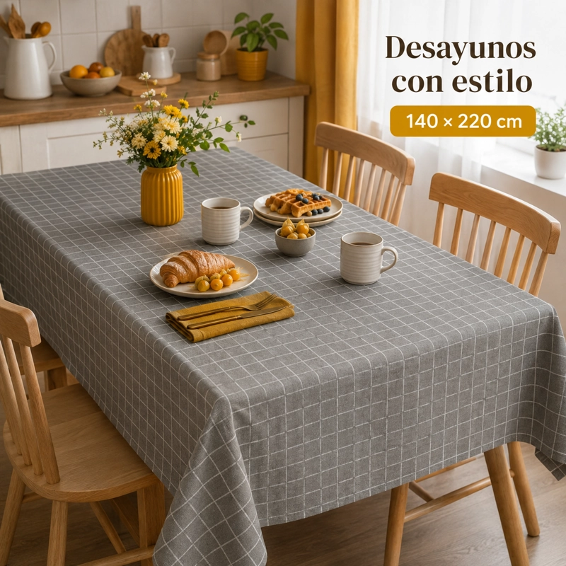 MANTEL RECTANGULAR CUADROS GRIS POLI-ALGODON CALIDAD MODELO 847 - 1