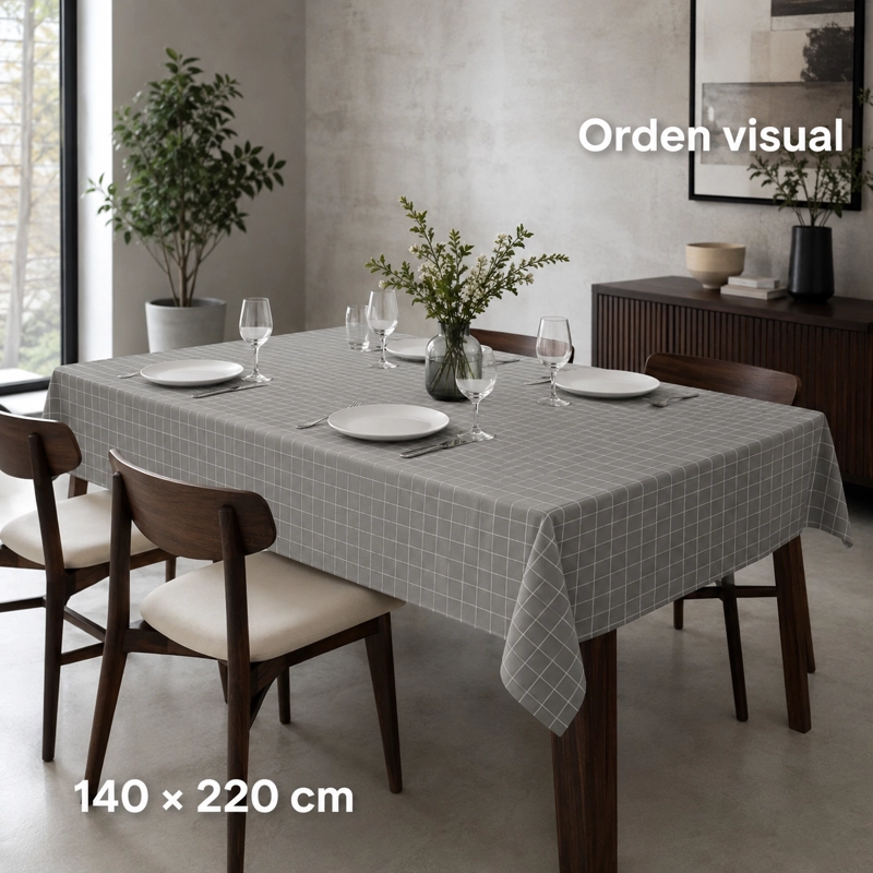 MANTEL RECTANGULAR CUADROS GRIS POLI-ALGODON CALIDAD MODELO 847 - 4