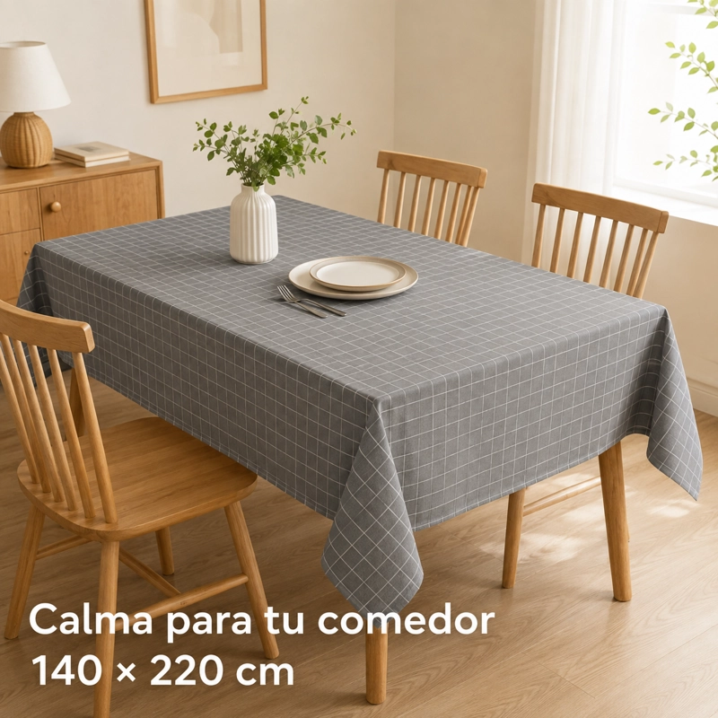 MANTEL RECTANGULAR CUADROS GRIS POLI-ALGODON CALIDAD MODELO 847 - 7