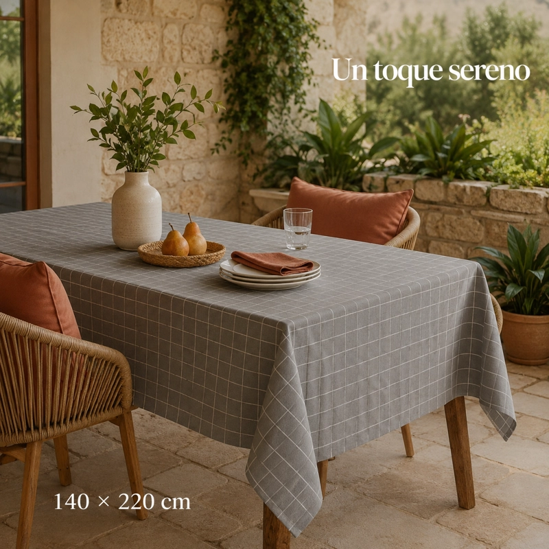 MANTEL RECTANGULAR CUADROS GRIS POLI-ALGODON CALIDAD 847 ALTA DURABILIDAD - 2