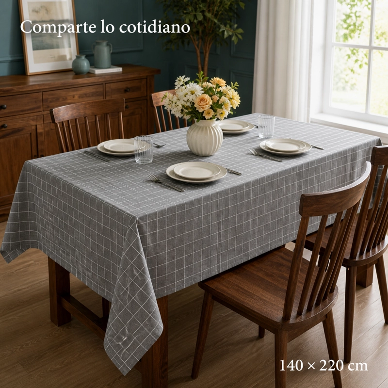 MANTEL RECTANGULAR CUADROS GRIS POLI-ALGODON CALIDAD 847 ESTILO UNICO - 3