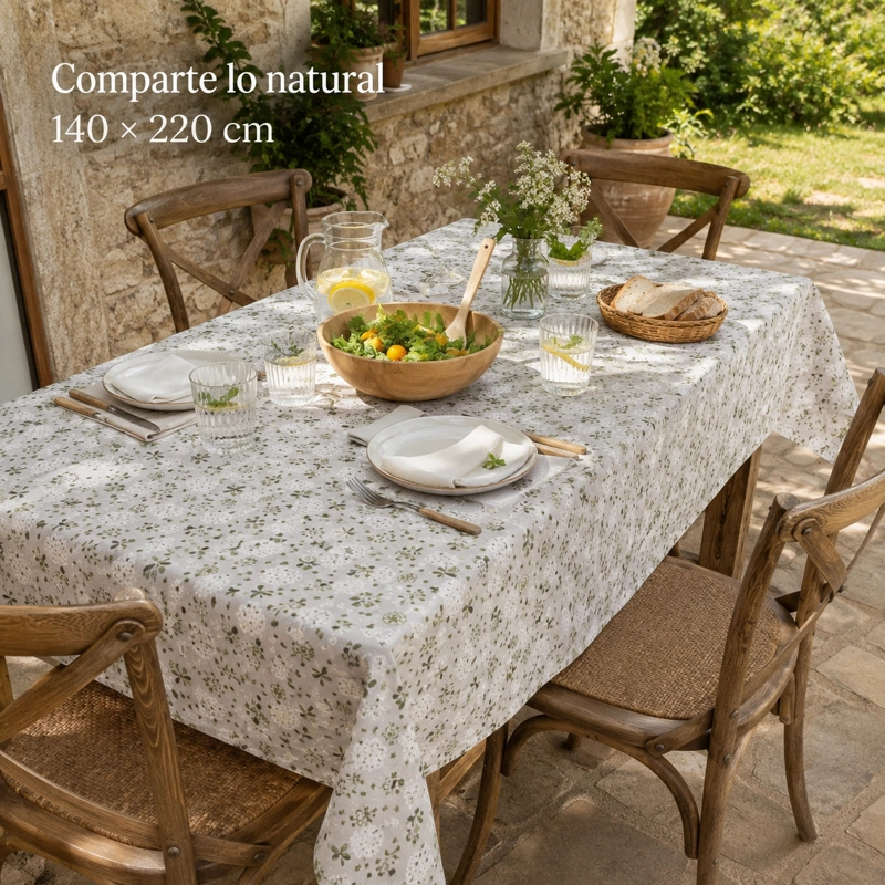 MANTEL DE MESA RECTANGULAR FLORAL POLI-ALGODON GRIS 140X220 CM 850 - 2
