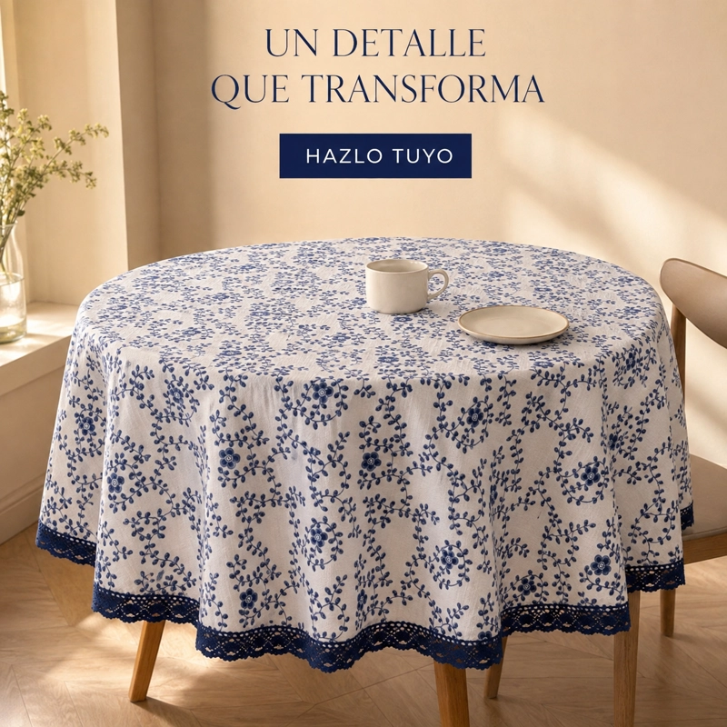 MANTEL ARMONIA 861 REDONDO PARA MESA AZUL ESTAMPADO FLORAL - 8