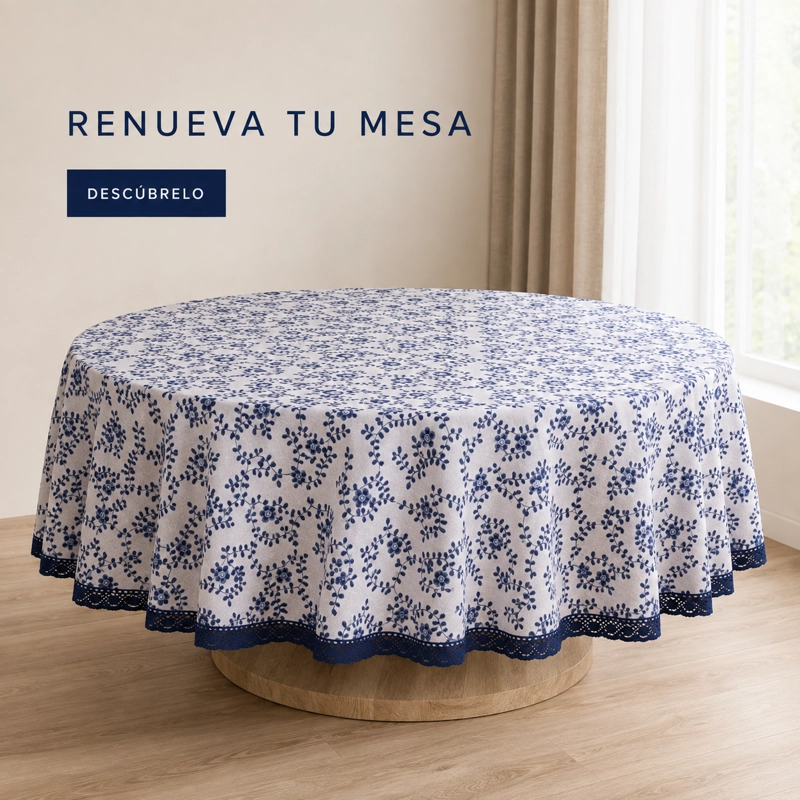 MANTEL DE COMEDOR REDONDO ARMONIA MODELO 861 AZUL FLORAL - 2