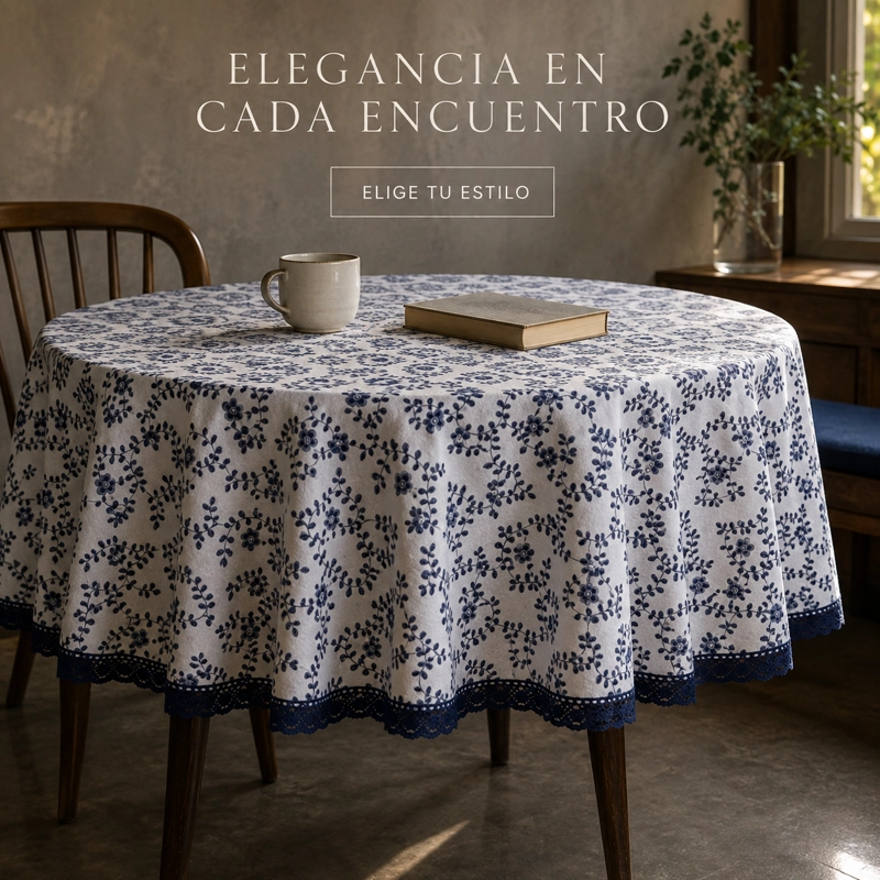 MANTEL DE COMEDOR REDONDO ARMONIA MODELO 861 AZUL FLORAL - 3