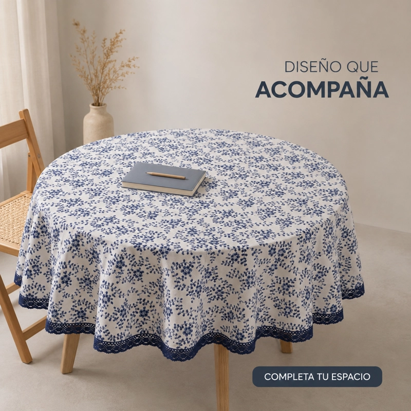 MANTEL DE COMEDOR REDONDO ARMONIA MODELO 861 AZUL FLORAL - 6