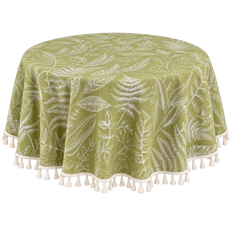 MANTEL DE MESA REDONDO ARMONIA VERDE FLORAL CON BORLAS 862 - 9