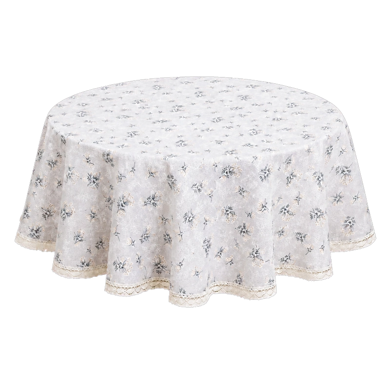 MANTEL PARA MESA REDONDA GRIS CON FLORES Y ENCAJE 863 - 9
