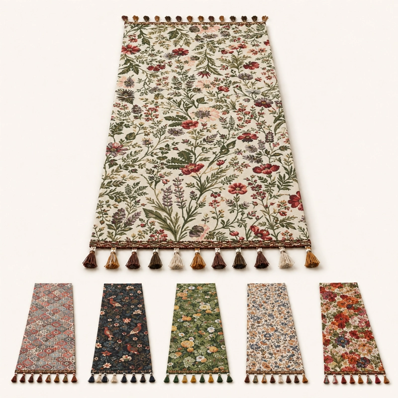 CAMINO DE MESA LAVABLE ARMONIA 864 CON BORLAS FLORAL BEIGE - 10