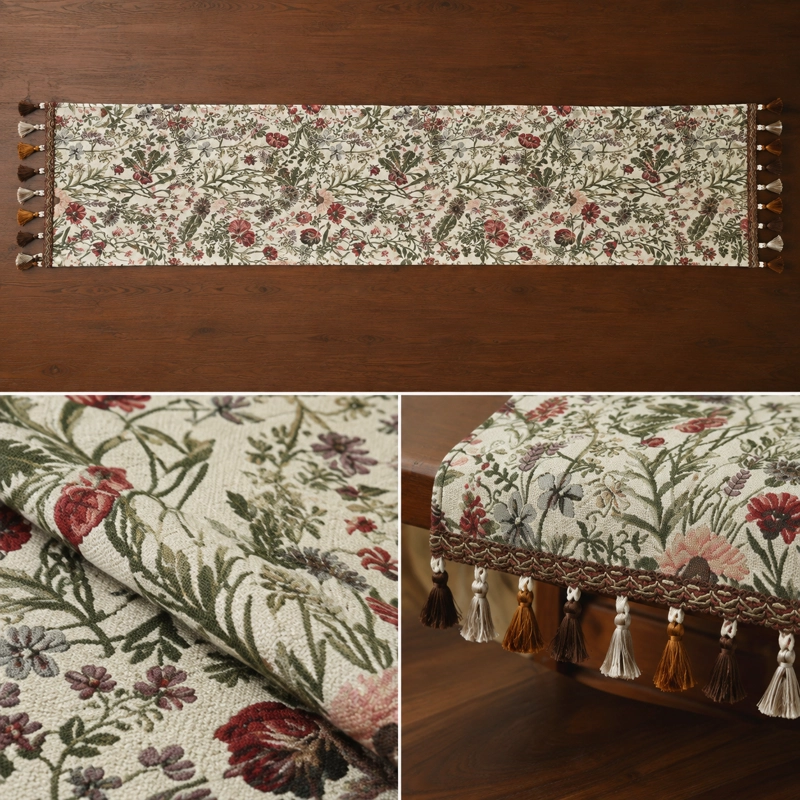 CAMINO DE MESA LAVABLE ARMONIA 864 CON BORLAS FLORAL BEIGE - 8