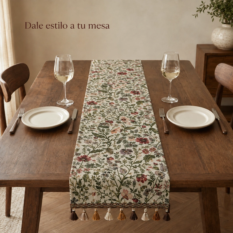 CAMINO DE MESA BEIGE DE POLIE STER ARMONIA 864 CON DISEÑO FLORAL - 7