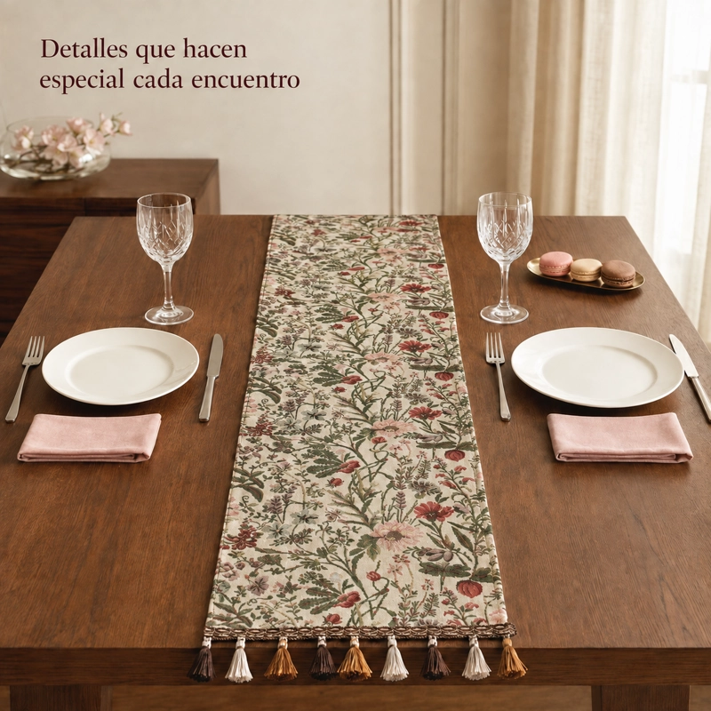 CAMINO DE MESA ARMONIA 864 DISEÑO FLORAL BEIGE LAVABLE - 4