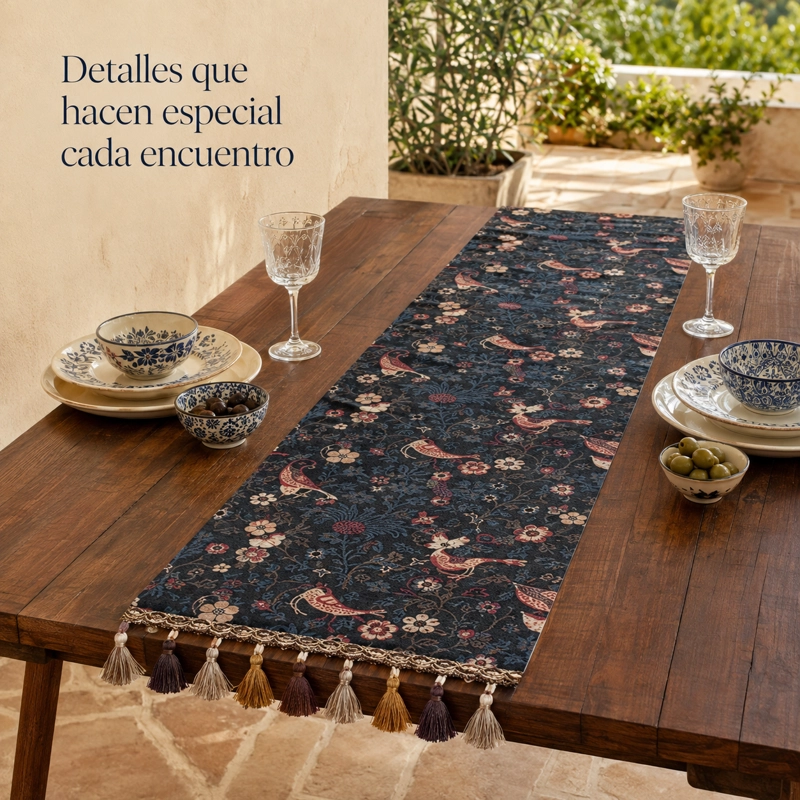 CAMINO DE MESA CLASICO FLORAL AVES ARMONIA POLIE STER RECTANGULAR 866 - 7