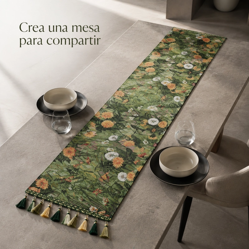 CAMINO DE MESA RECTANGULAR ARMONIA VERDE CON BORLAS 1 UNIDAD 867 - 1