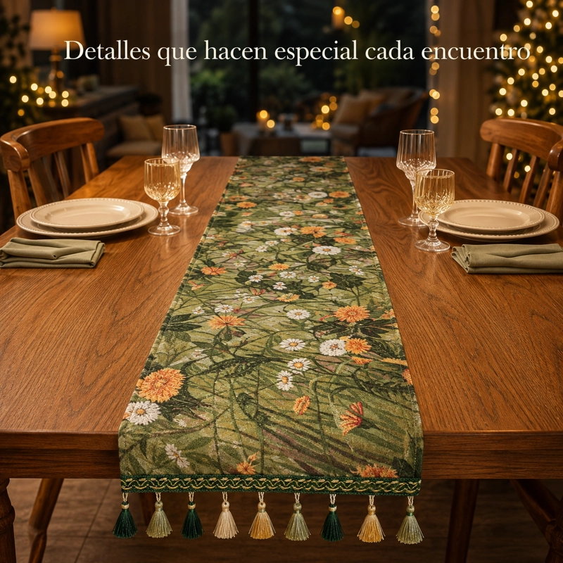 CAMINO DE MESA DE POLIE STER RECTANGULAR VERDE FLORAL ARMONIA 867 - 5