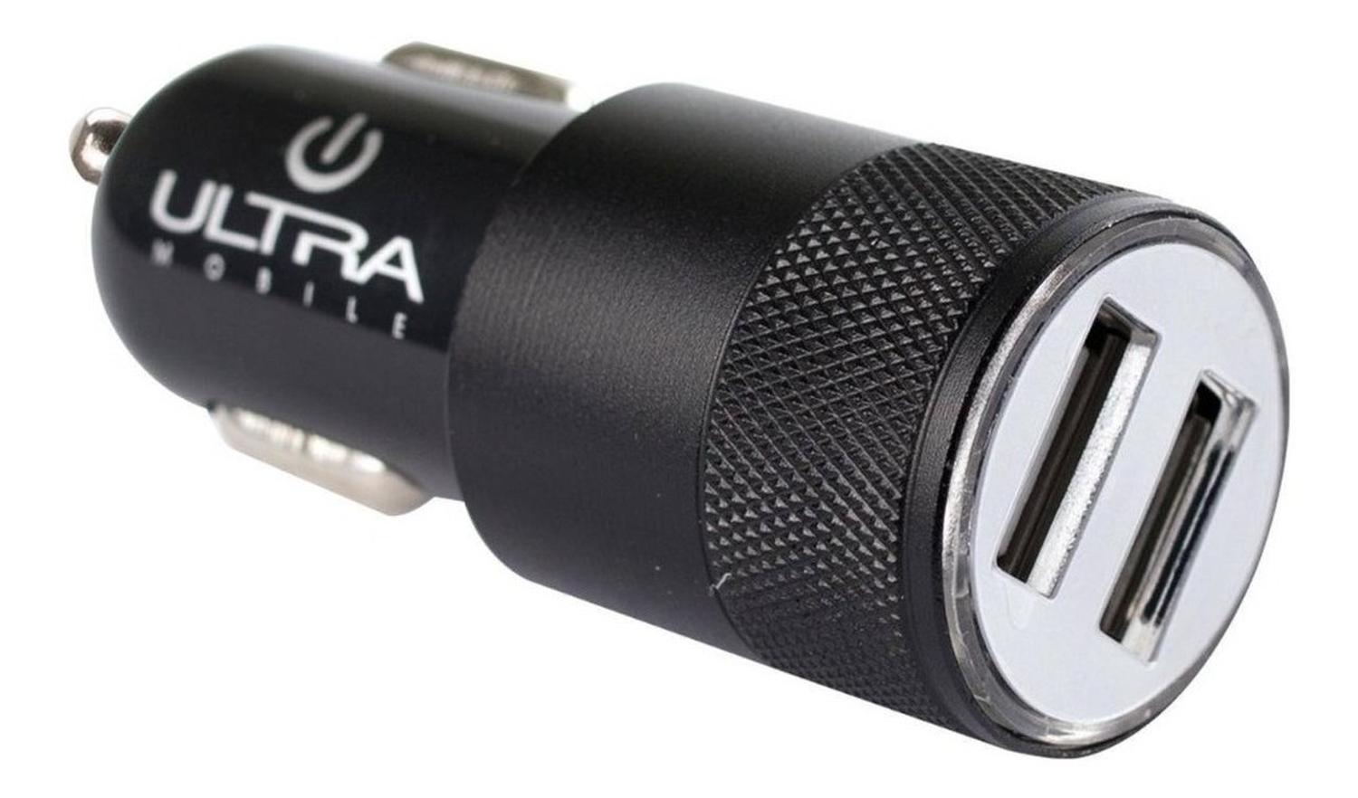 CARGADOR RAPIDO PARA AUTO 12V / 24V 2,1 AMPERES 2 USB METALICO ULTRA - 1