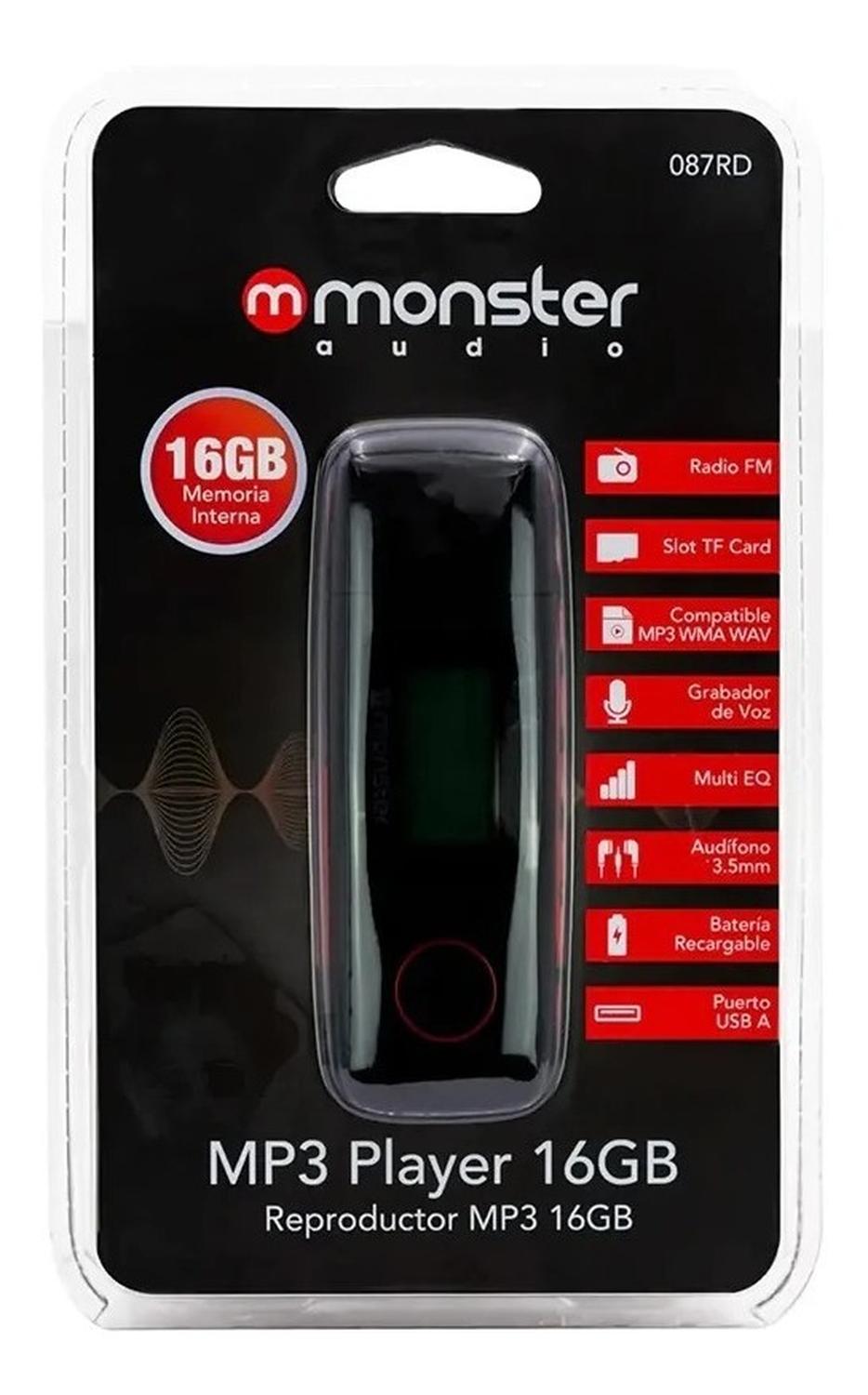 REPRODUCTOR MP3 16GB RADIO FM MONSTER CON GRABADOR DE VOZ - 1