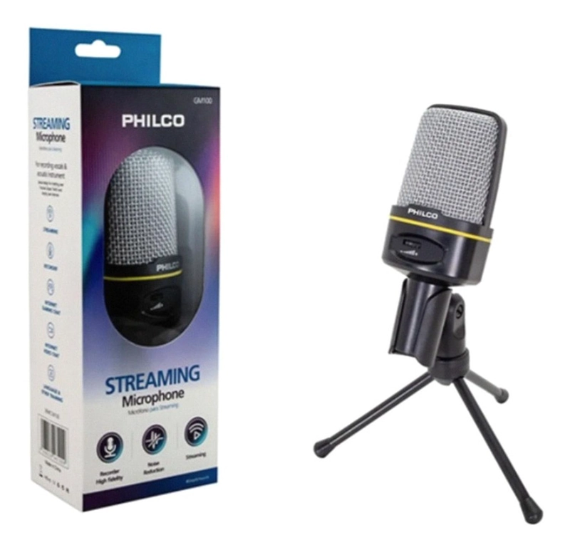 MICROFONO PHILCO GM100 CONDENSADOR GAMER/STREAMER C/TRIPODE - 1