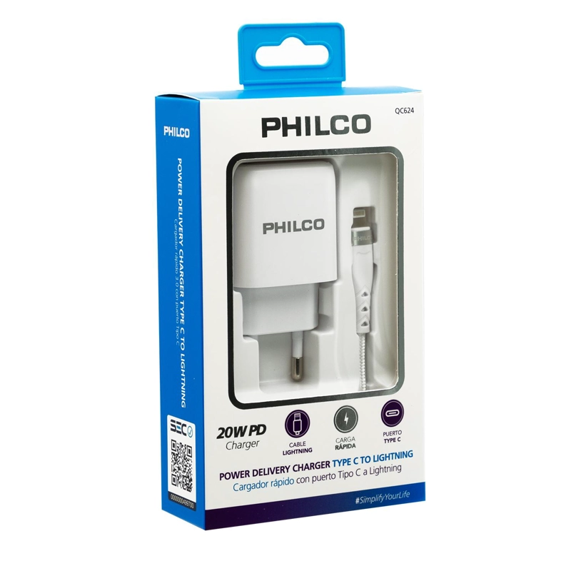 CARGADOR DE PARED QUALCOM PHILCO C/PUERTO TIPO C Y CABLE LIGHTNING - 2