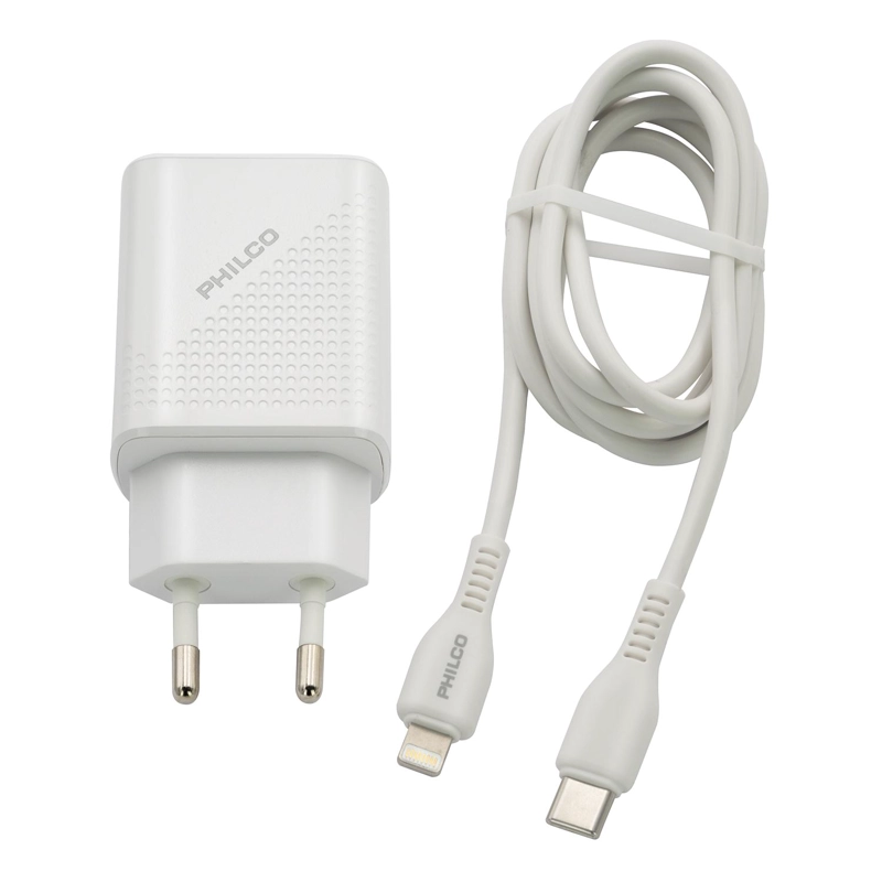 CARGADOR DE PARED QUALCOM PHILCO C/PUERTO TIPO C Y CABLE LIGHTNING - 7