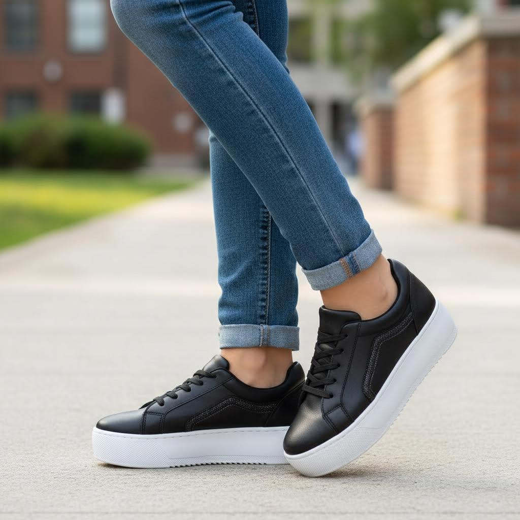 ZAPATILLA PLATAFORMA NEGRA SUELA BLANCA BRILLO - 1